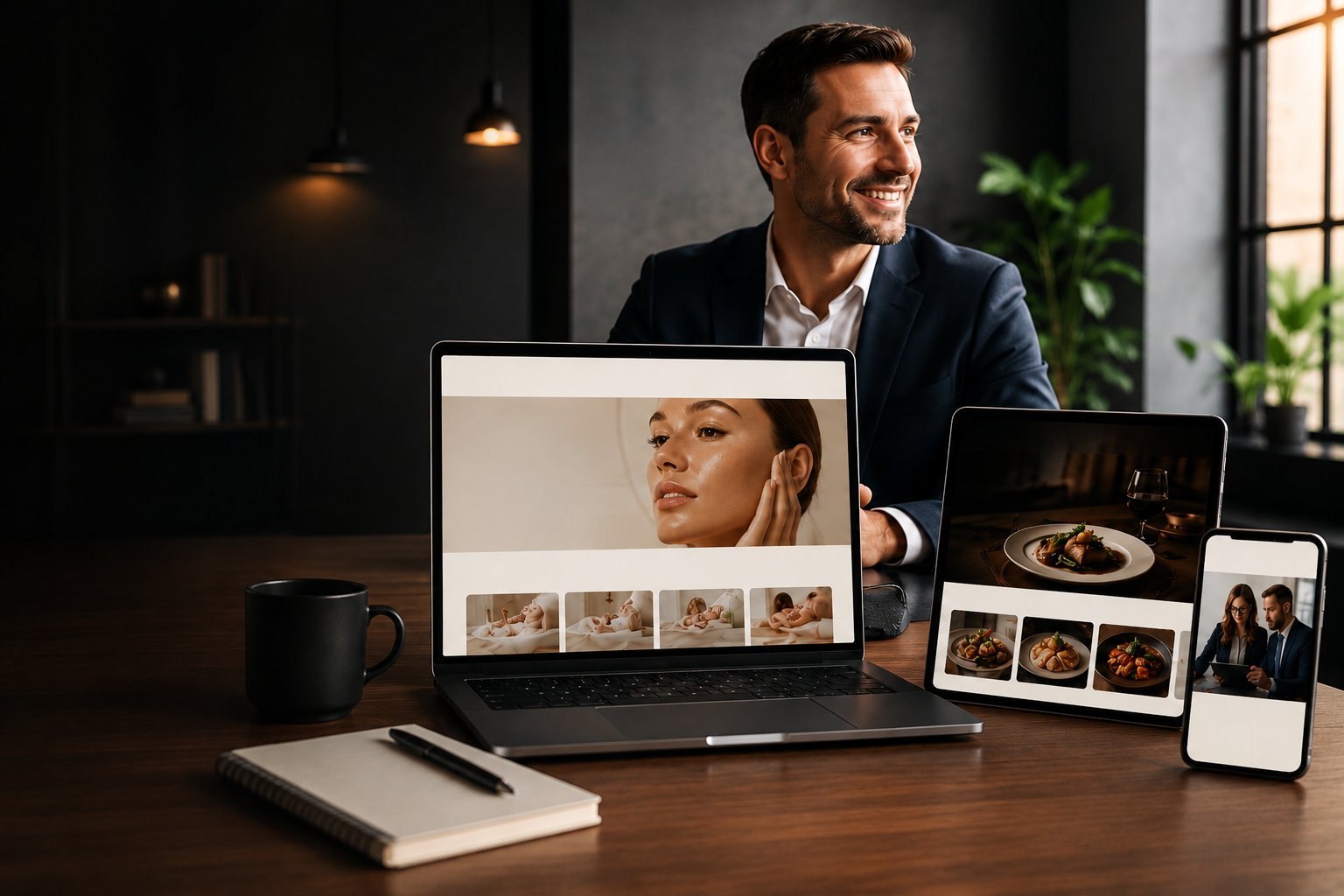 Exemple de site professionnel sur ordinateur, tablette et mobile